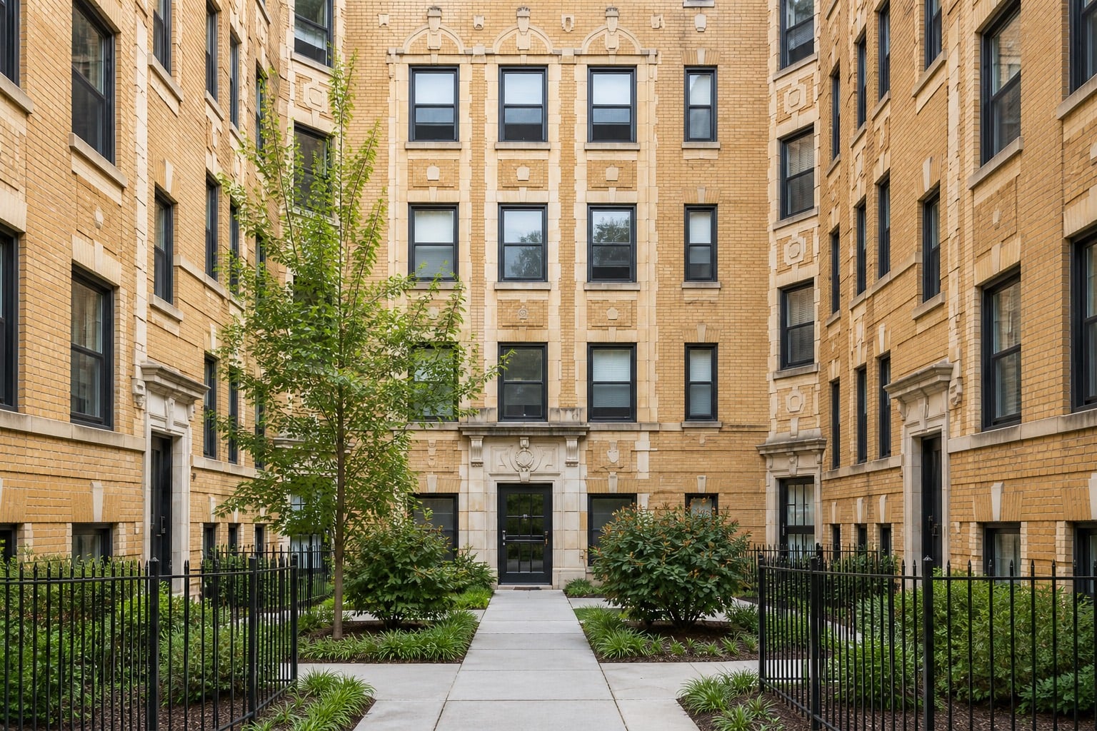 Courtyard of a Chicago brick multifamily building